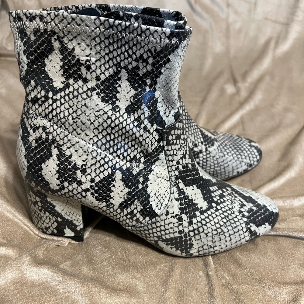 Snakeskin Ankle Boots - Black and White
